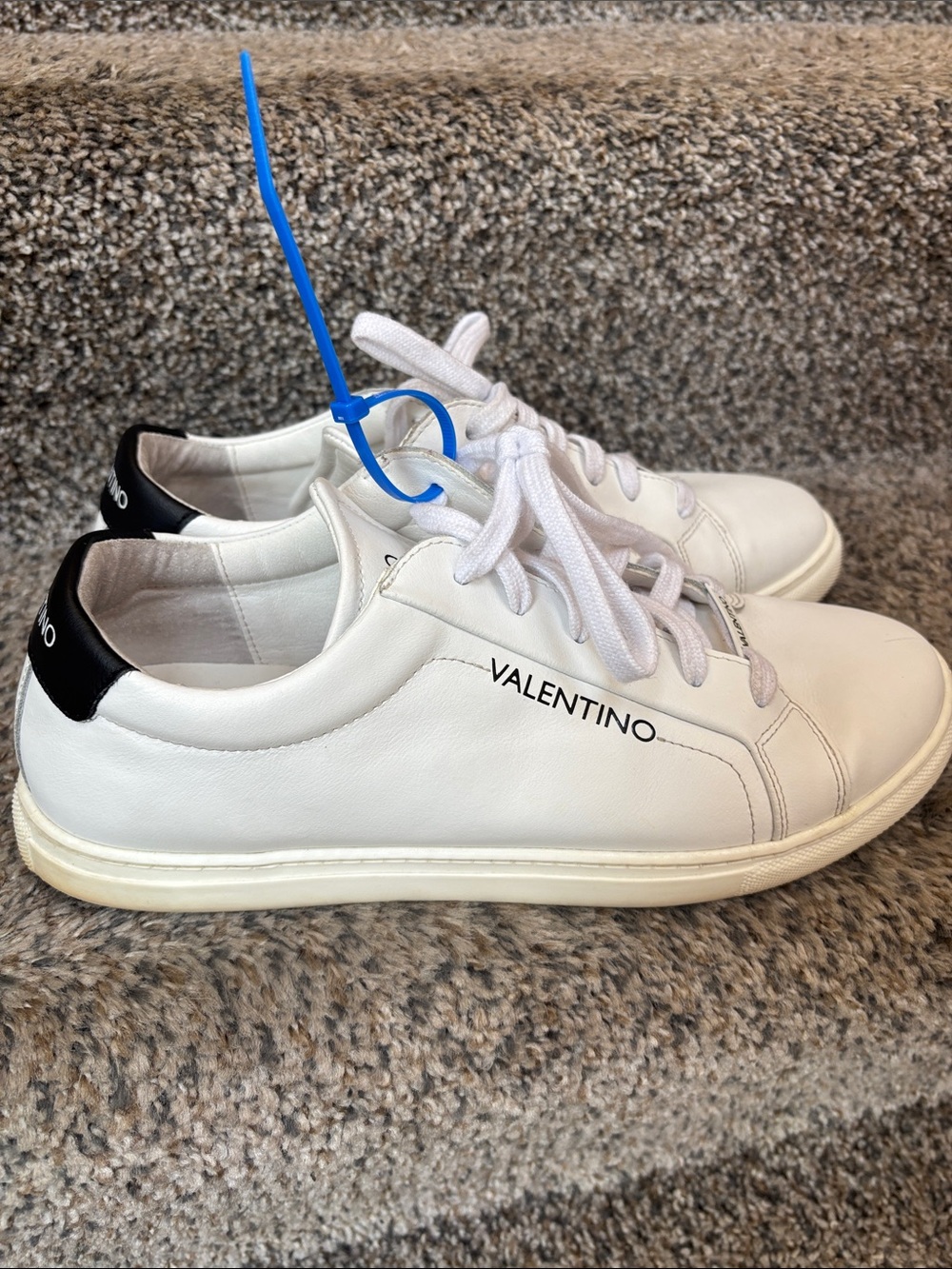 Valentino White Leather Sneakers with Black Heel Accent